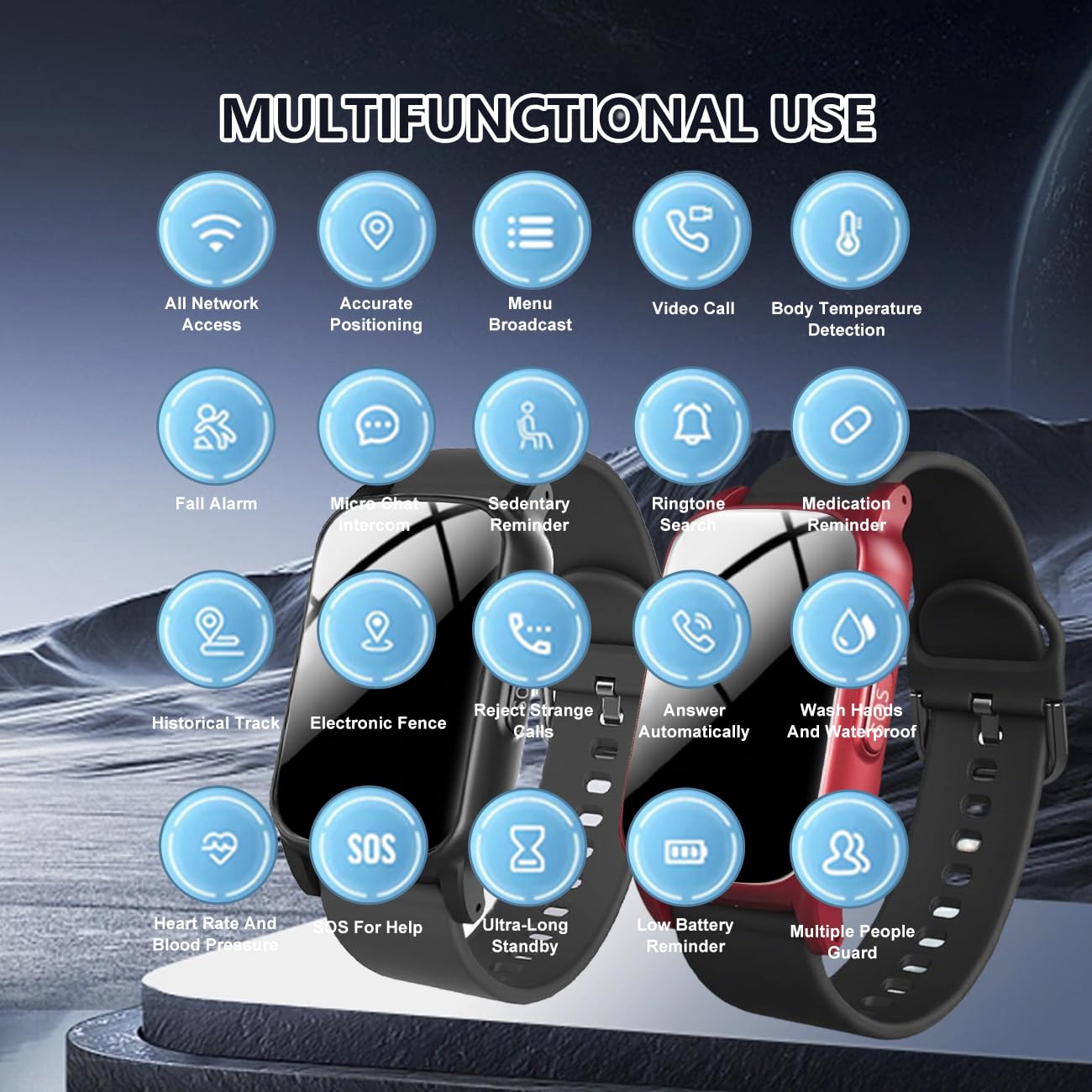 Intelligente Con Rilevamento Delle Cadute Bracciale Sos Anziani Salvavita Chiamata Di Emergenza SOS Orologio Salvavita Per AnzianiBlack,1.25 * 0.57 * 2.22inch