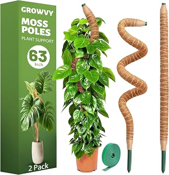2 Pack Bendable Moss Pole, 63" DIY Shape Monstera Plant Support | for Climbing Indoor Plants, Coco Coir Plant Support Stake for Monstera, Pothos, Philodendron & Indoor Potted Vines