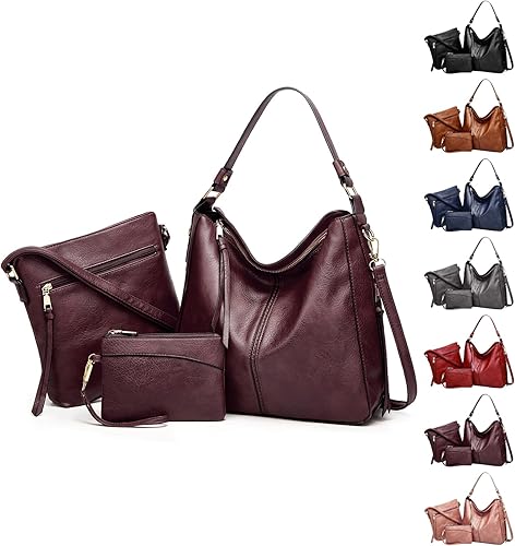 Miniatura 9 de Juego de 3 bolsas de cuero de lujo, bolso cruzado grande y moderno, bolso cruzado suave y cartera Negro