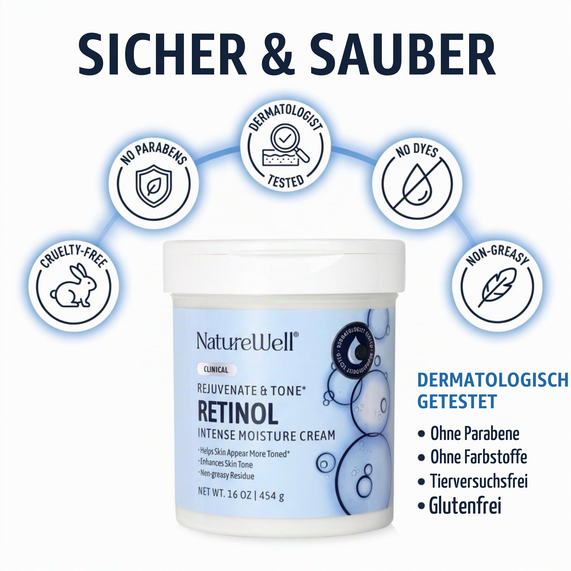 NATURE WELL Clinical 2.0 Retinol Advanced Moisture Cream for Face, Body, & Hands, Boosts Skin Firmness, Enhances Skin Tone, No Greasy Residue, Includes Pump, 16 Oz (Packaging May Vary)