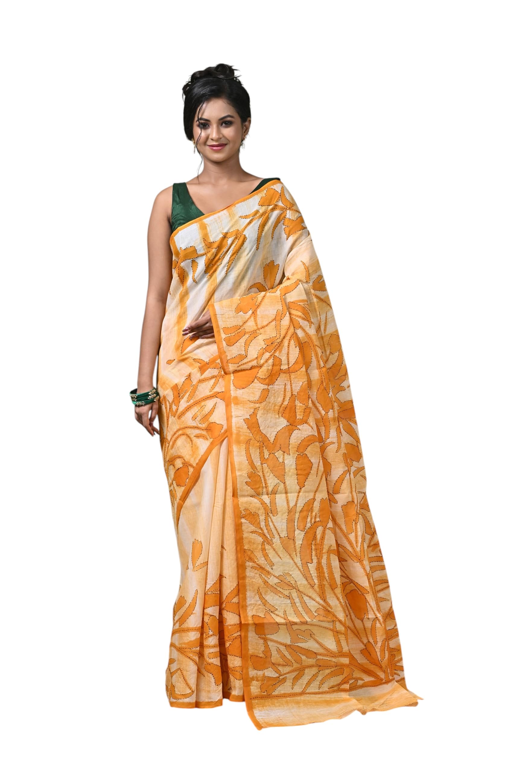 Women's Pure Cotton Saree without Blouse Piece Handcrafted Floral Design | Soft Lightweight Traditional Ethnic Wear-picture-54