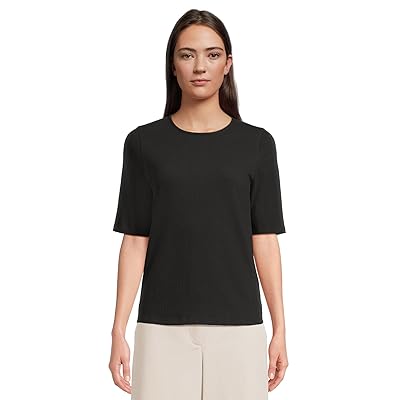 Eileen Fisher Crew Neck Elbow Sleeve Top Women