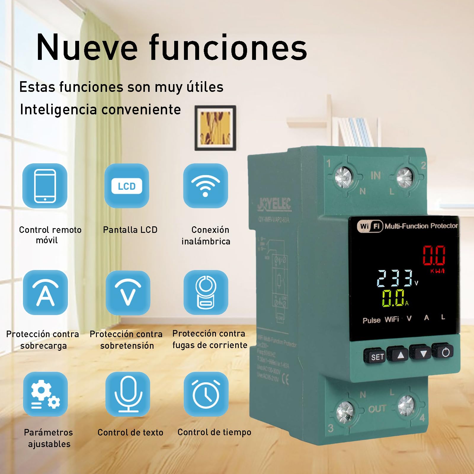 2 contatori intelligenti per consumo di energia elettrico, Wi-Fi, 63 A, CA 230 V, monofase, binario DIN, contatore digitale LCD a colori, interruttore automatico di protezione dalle perdite