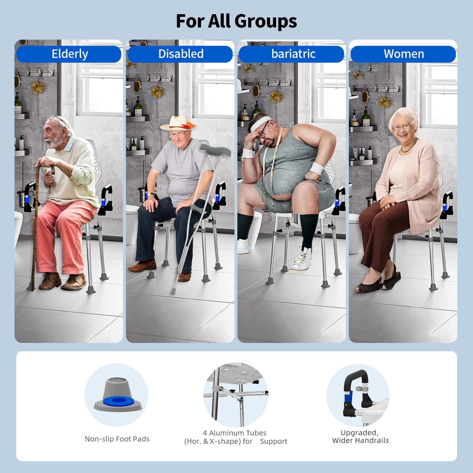 Silla de ducha para ancianos y discapacitados con brazos y espalda, silla de ducha para personas mayores, discapacitados o adultos bariátricos, asiento de banco para ducha interior y bañera de baño