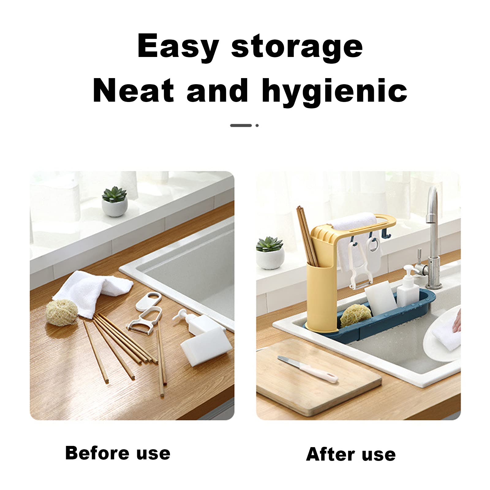 QIEUUOD Telescopic Sink Holder Expandable Kitchen Sink Organizer Rack Drop Hanging Basket Sink Shelf Adjustable Sink Caddy Kitchen Sink Sponge Rag Rack (Pink)