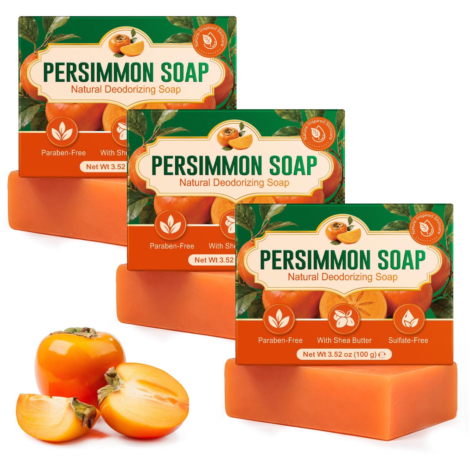 Persimmon Soap, Kaki Seife gegen Körpergeruch, kaki seife für ältere, natürliches Deodorant für Frauen und Männer, entfernt effektiv Körpergeruch, für alle Hauttypen