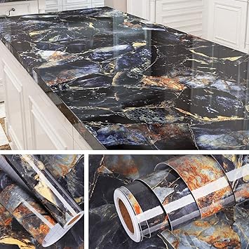 SUNBIRD Contact Paper Blue Marble Countertop Adhesive Wallpaper Peel and Stick Countertops for Kitchen Desk Cover Table Vinyl Counter Top Waterproof (24 x 48 inch)
