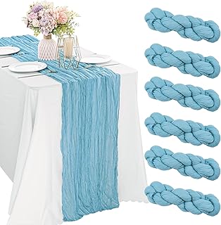 6 Pieces Baby Blue 10FT Cheesecloth Table Runner Boho Gauze Fabric Table Runner Rustic Sheer Runner for Wedding Birthday Baby Shower Party Boho Table Decoration（Baby Blue）