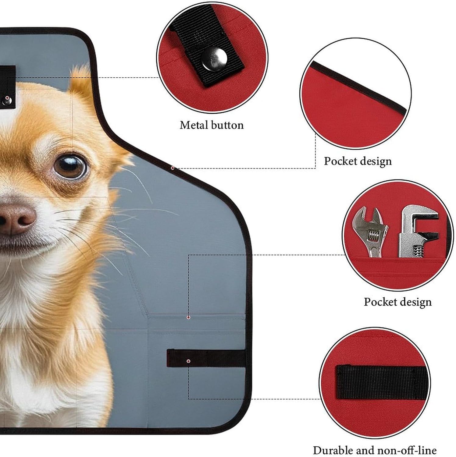 Cute Chihuahua Tool Apron with Quick-Release Buckle,Tool Bag X-Cross Back, Adjustable Waist,Woodworking Apron for Workshop,Carpentry,Mechanics image 3
