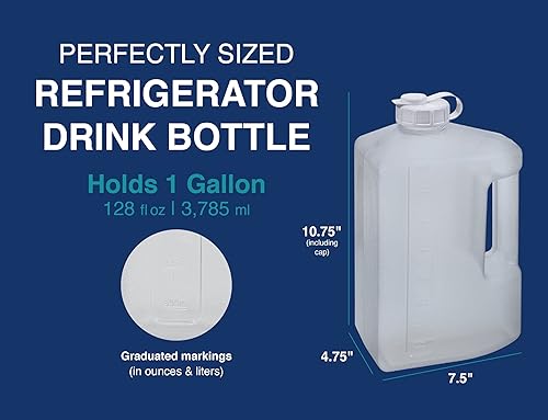 Miniatura 7 de Arrow - Botella de plástico de 1 galón para bebidas frías botella de refrigerador con tapa boquilla fácil de verter y marcas graduadas fabricada en
