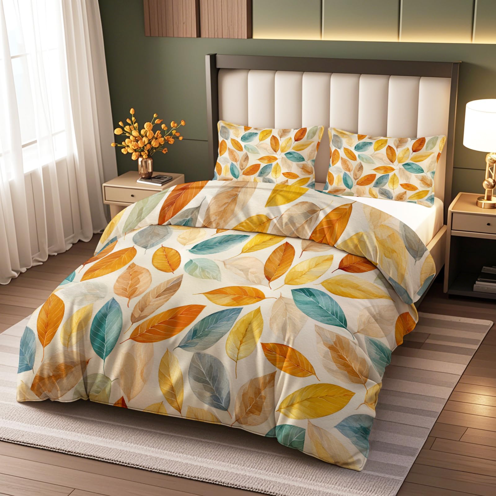 Housse de couette feuilles jaunes 180x200 pour une chambre lumineuse et zen