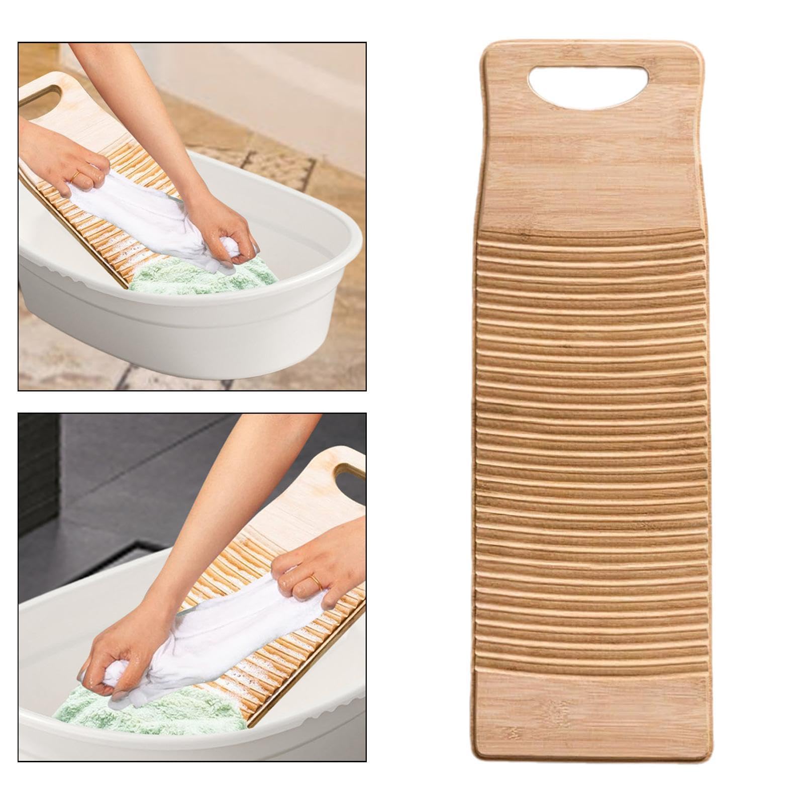 Tabla de Lavar de Bambú, Práctica Herramienta Multifuncional Antideslizante para Lavar Ropa, Camisas Y Prendas Infantiles, 60x18cm