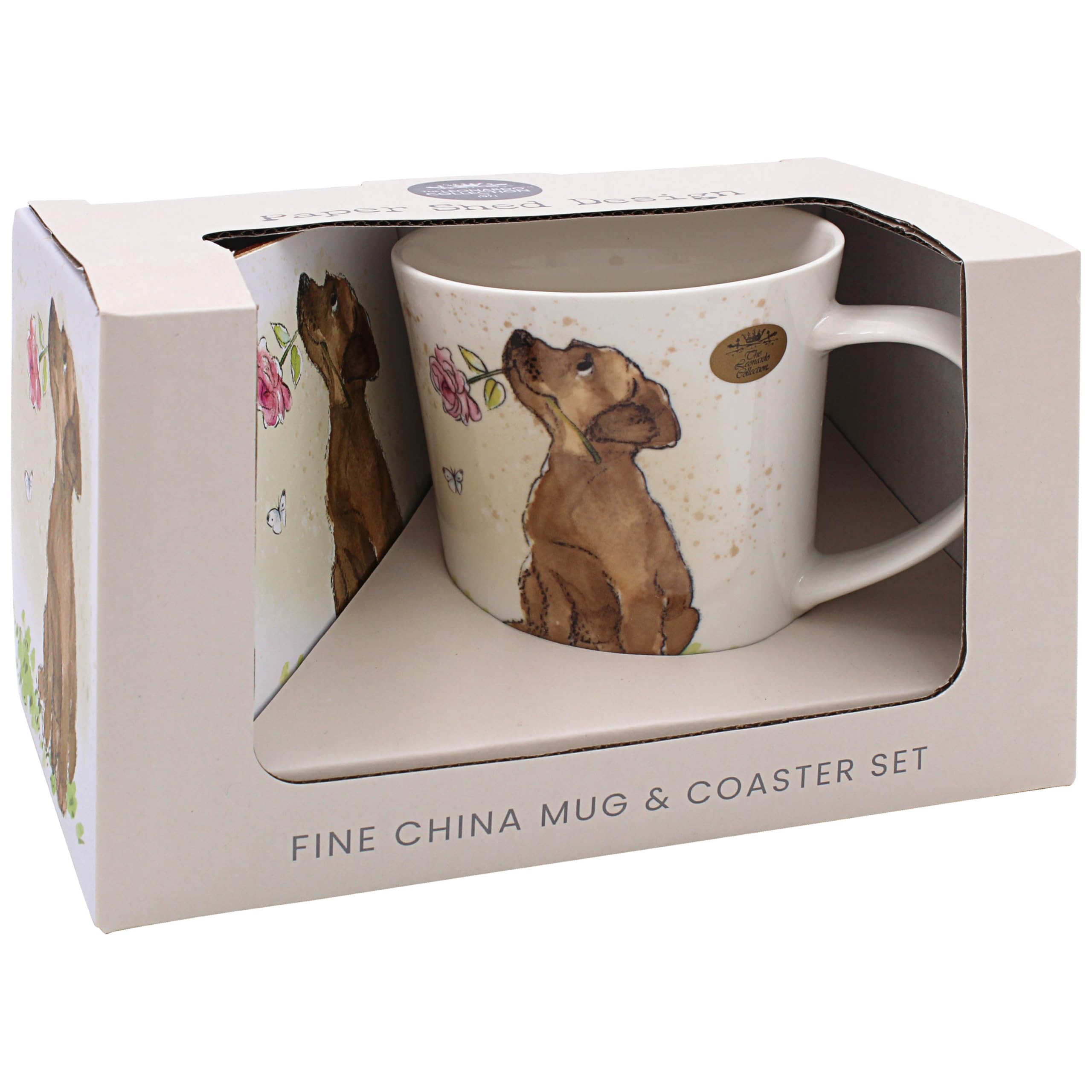 The Leonardo Collection Men's Dog With Rose Paper Shed Design Mug With Coaster For Home & Kitchen | Stylish Ceramic Mugs For Tea & Coffee | Lovely Cup Set For Gifts & Birthday Gifts For Wo
