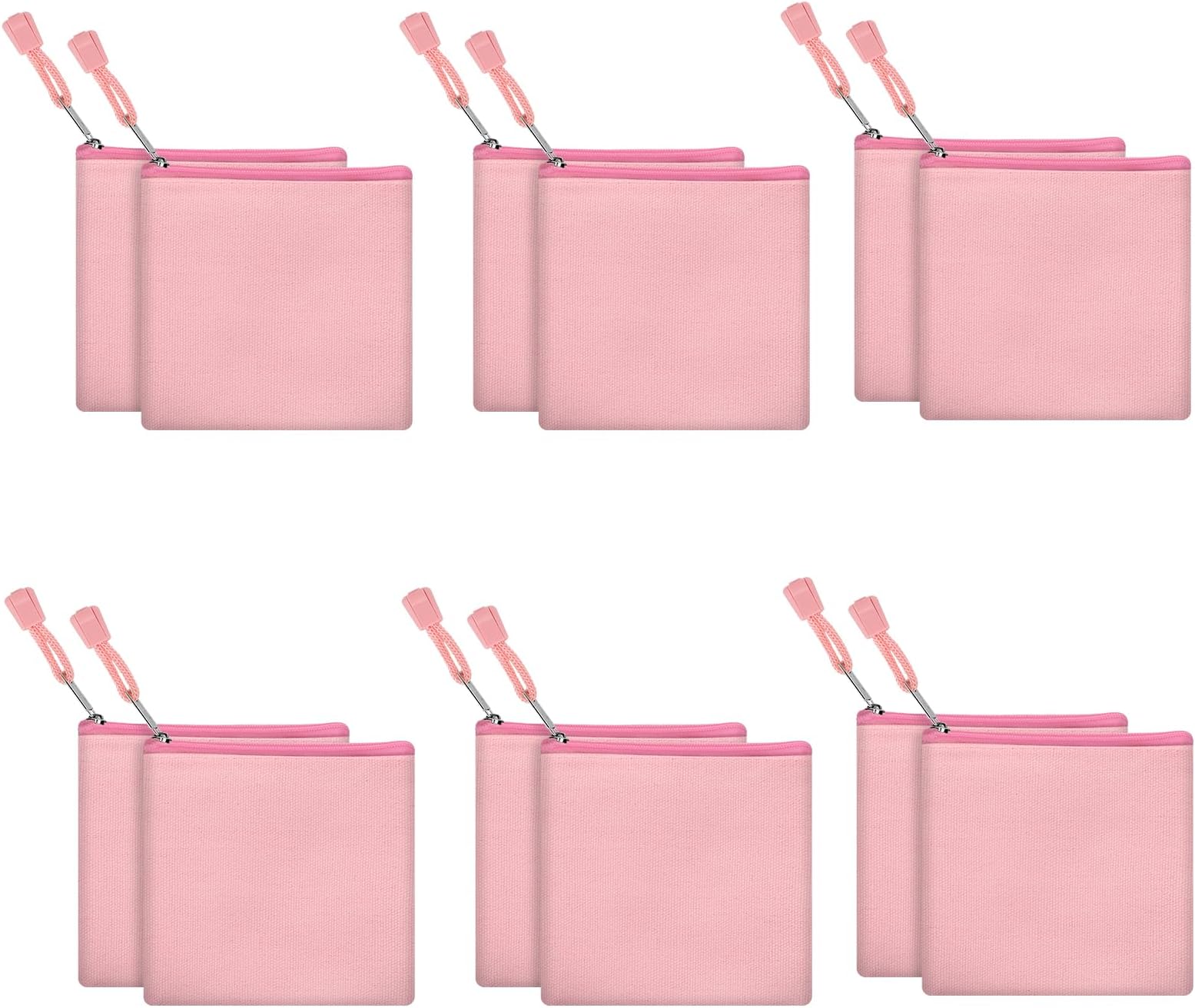 12 Pack DIY Craft Cotton Canvas Bag, Multi-Purpose Cosmetic Bag Makeup Pouches with Zipper Travel Toiletry Bag (XS, Pink)
