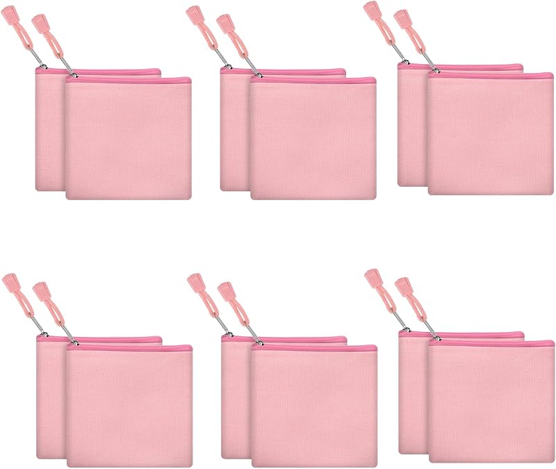 Fassave Pacote com 12 Necessaires de Lona de Algodão para DIY, com Zíper, Rosa, Tamanho XS