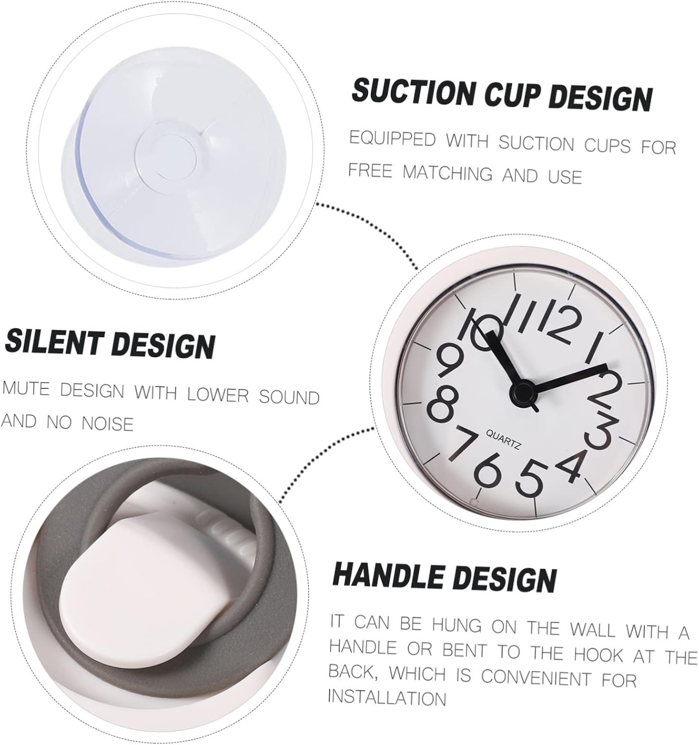 1pc Bathroom Clock Suction Cup Silent Easy to Read Shower Wall Clock for Humid Environments for Bathroom and Kitchen Use