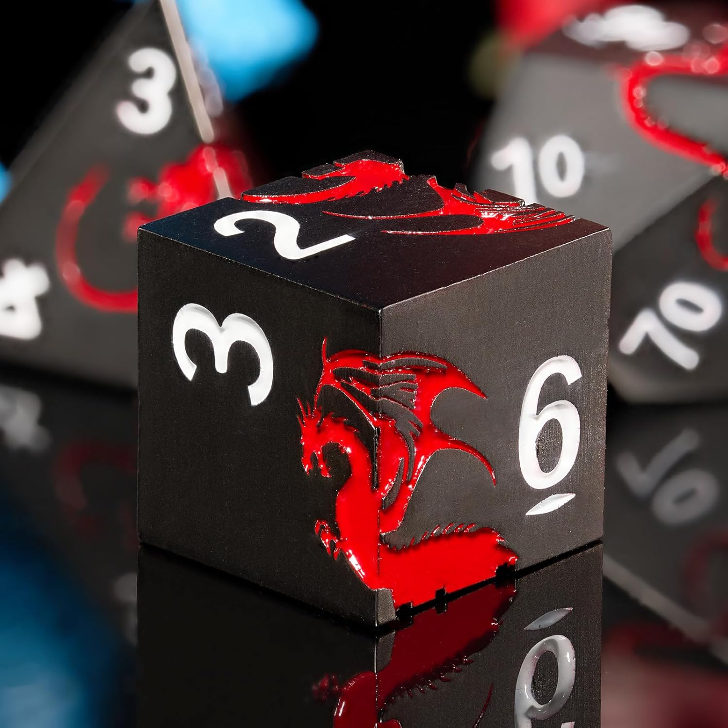 Black Red Dragon Metal Dice Set,7 PCS Heavy Zinc Alloy DND Dice with Magnetic Gift Box for Tabletop RPG Role Playing Games (Black Red Dragon)