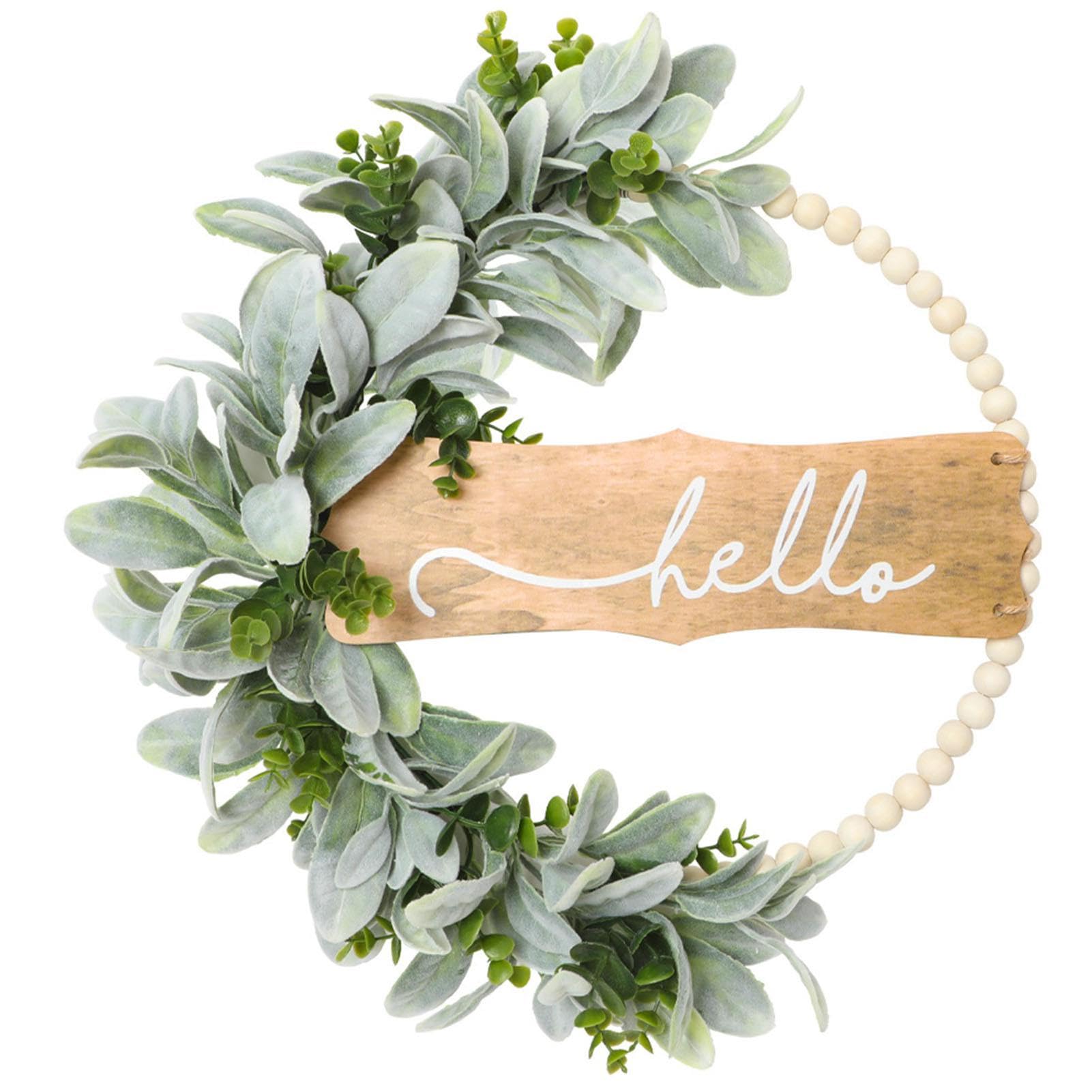 Couronne d'eucalyptus artificielle hello résout vos portes nues
