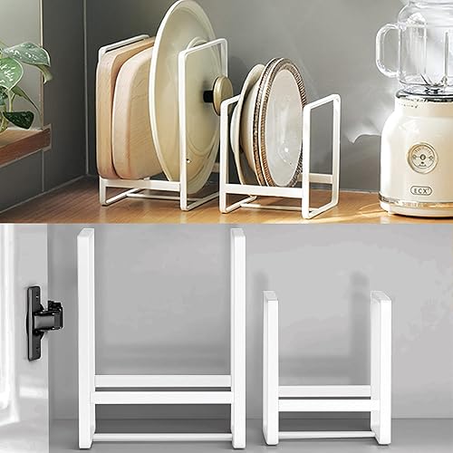 Miniatura 8 de MINGFANITY Organizador de 4 soportes para platos, estante de exhibición de metal para gabinete, mostrador y armario, gris, 2 pequeños y 2 grandes