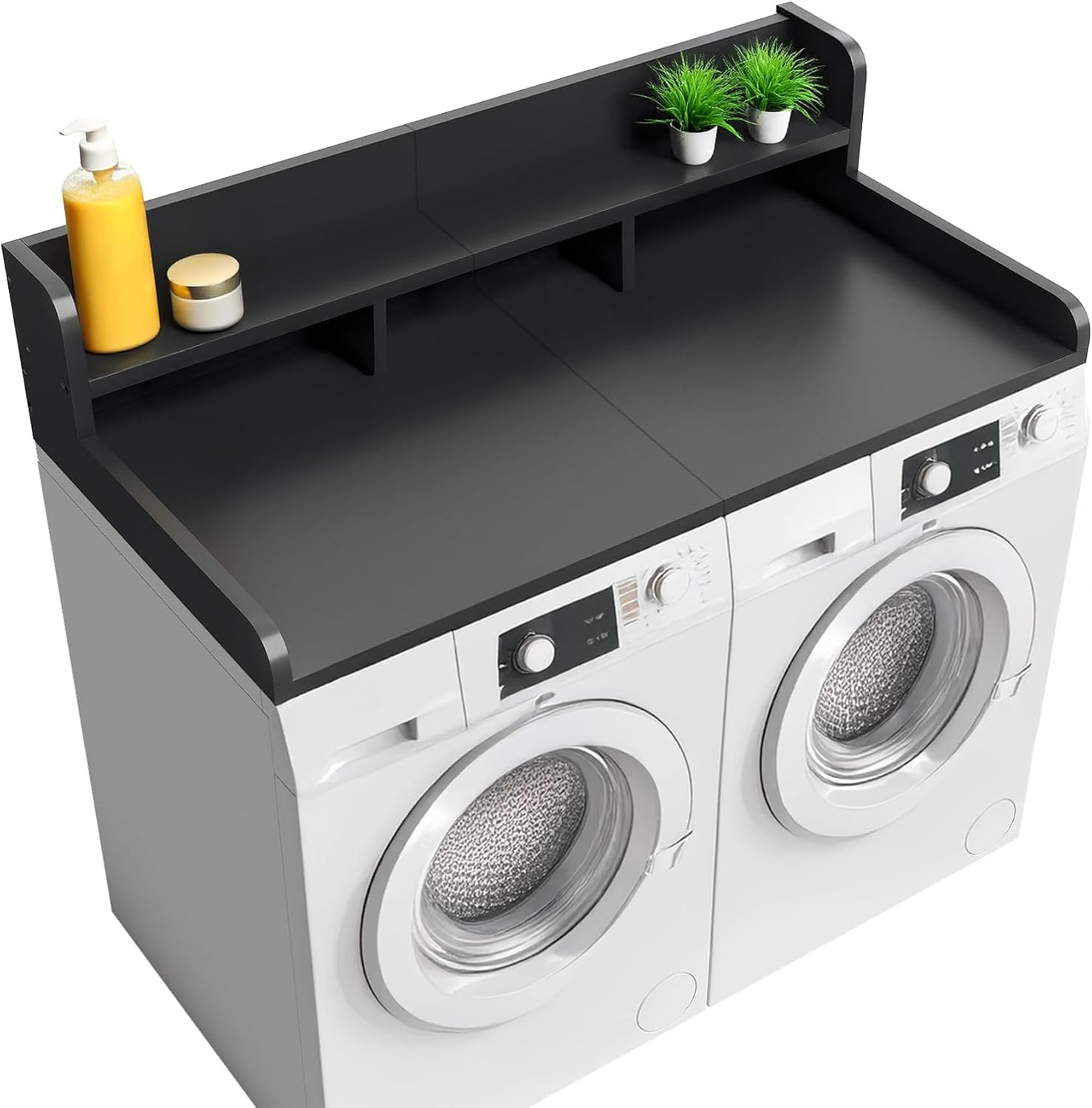 Domesto Washer Dryer Countertop, Laundry Wood Shelf Topper with Edge, 2-Tier Laundry Countertop, for Washer and Dryer Laundry Hamper Counter Storage Organization (Black)
