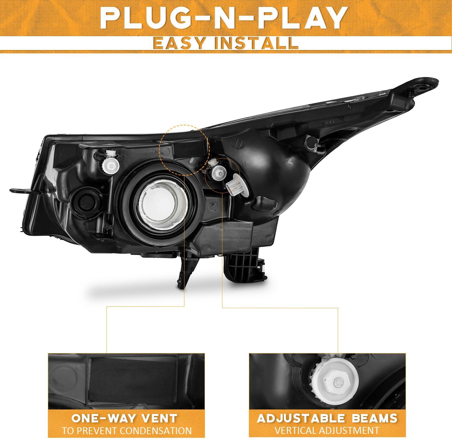 WEELMOTO Automotive Headlight Assemblies for 2011-2015 Chevy Cruze Diesel/2015 Cruze L Headlights Assembly Headlamp Replacement for 11-15 Cruze/16 Right Passenger Side