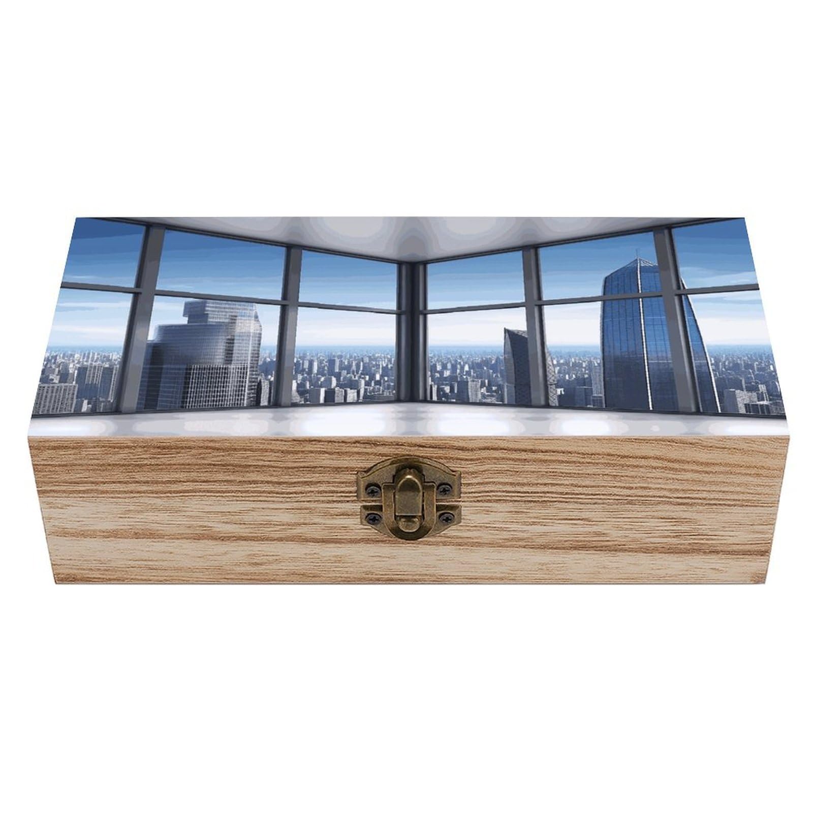 Adfgyerh Style Skyscraper Buildings Bins Solid Wood，Jewelry Box Retro And Exquisite，Storage Box Used For Storing Photos, Souvenirs, Letters, Gifts, And Jewelry.