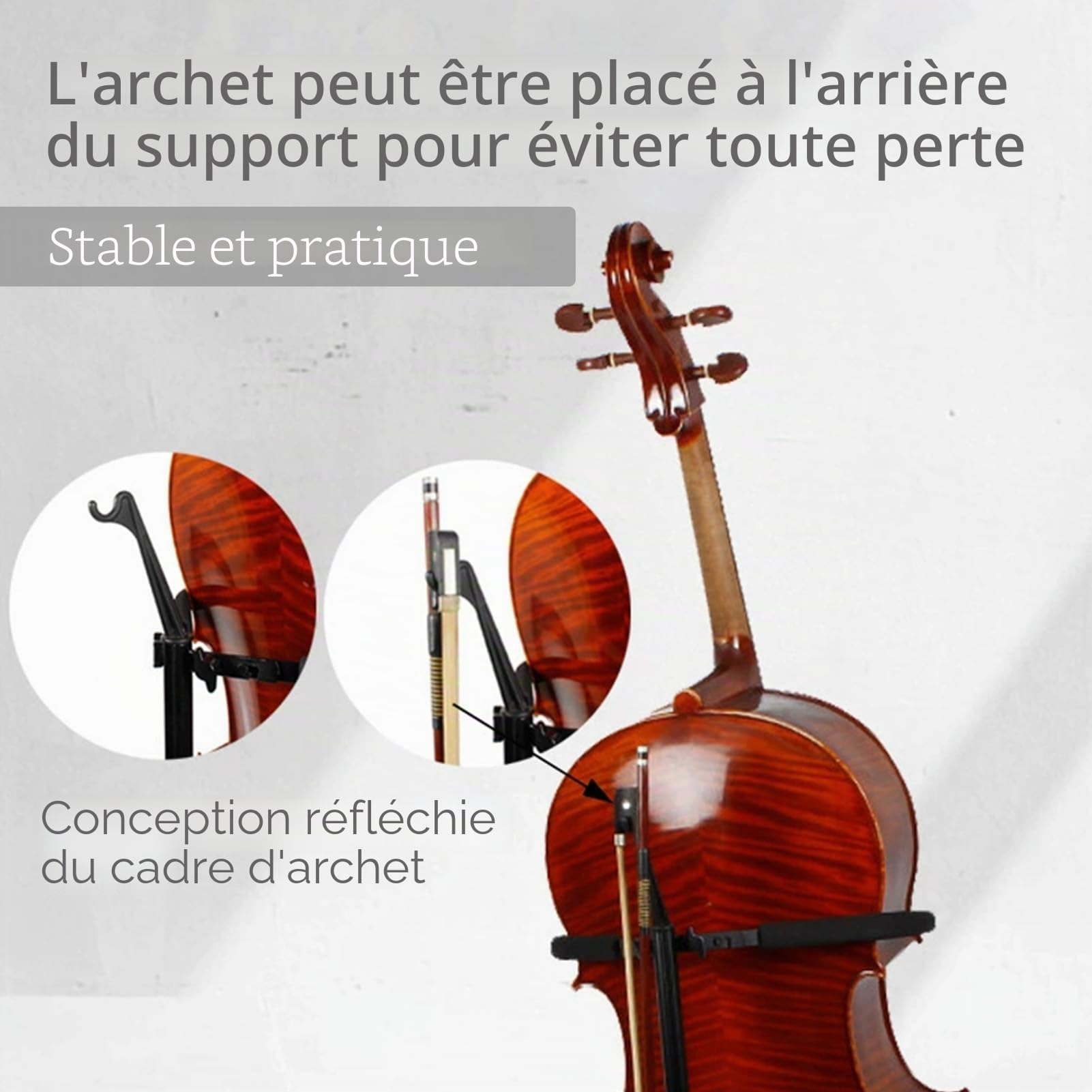 Support de violoncelle pliable et réglable Yosoo avec crochet pour archet - Stable et antidérapant - Compatible guitare - Acier inoxydable