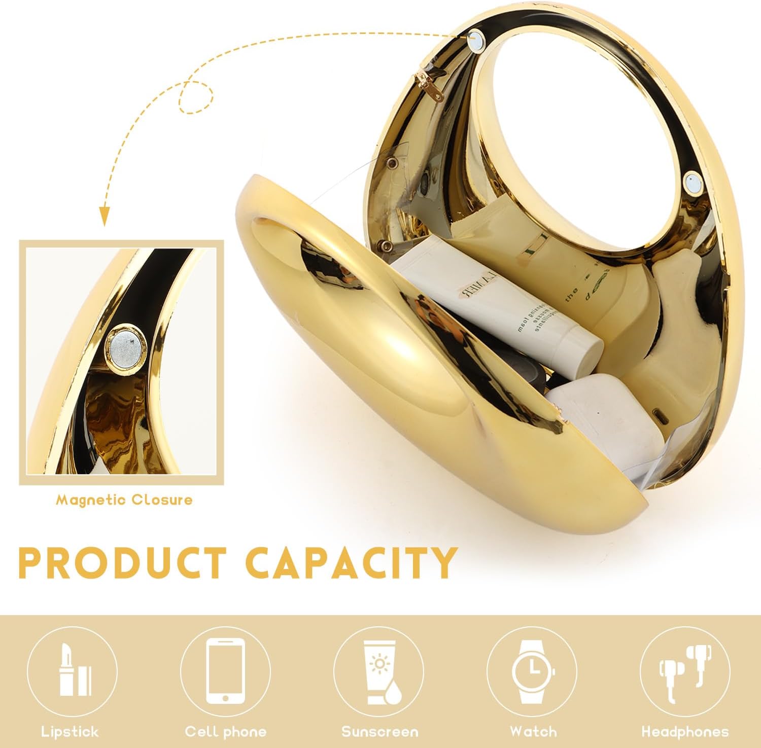 Oweisong Acrylic Clutch Purse for Women Gold Moon Evening Handbag Glitter Top Handle Bag for Formal Party