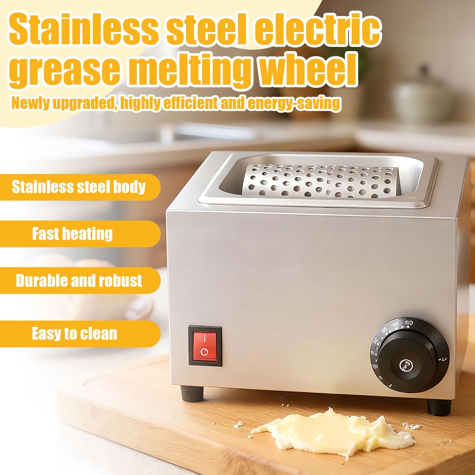 Elektrischer Butterapplikator, Instant-Butterschmelzer, einstellbare Hitze, rostfrei, Edelstahl, ideal für Bäckereien, einfach zu bedienen, perfekt zum Kochen und Backen