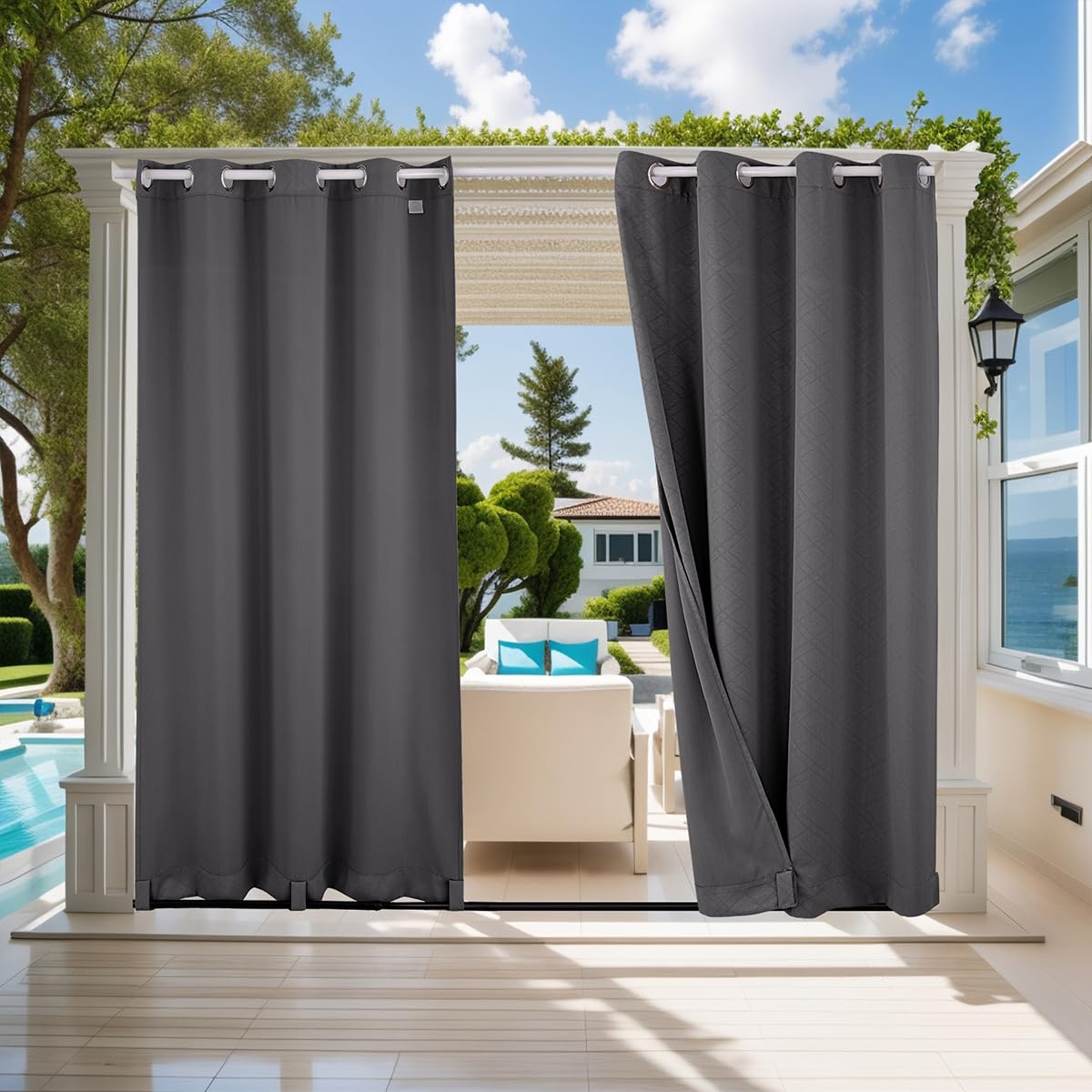 ele ELEOPTION Tenda per Esterni, Impermeabile, Protezione dai raggi UV, con Occhielli Superiori e Inferiori, per Giardino, Cortile, Balcone, 3D con Texture, Grigio Scuro, 1 Pezzo / 132 X 213cm