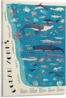 CZWEN The Layers Ocean Zones Poster, Educational Science Classroom Chart Print, Ocean Poster Ocean Life, V Canvas Paintings Posters Wall Art for Living Room Bedroom Wall Decor (20×30inch- Framed)