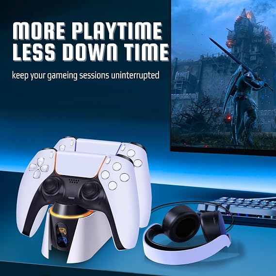 TNP Dual Charging Station for PS5 Controller - Wireless Charging Dock for PS5 Controller with LED Indicator - Fast Charger Stand for Playstation 5 Dualsense Controller with Type-C USB Cable