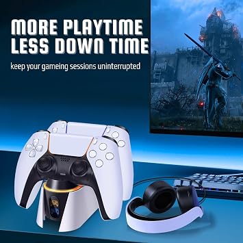 TNP Dual Charging Station for PS5 Controller - Wireless Charging Dock for PS5 Controller with LED Indicator - Fast Charger Stand for Playstation 5 Dualsense Controller with Type-C USB Cable
