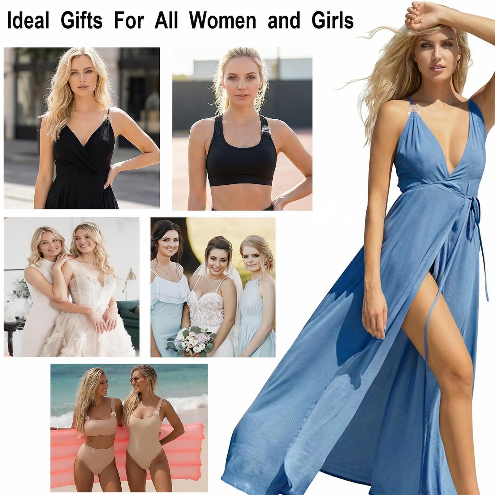 Nogeqi 16 Stück BH Träger Clip, BH Träger Halter,BH Clips für BH Träger Rücken,Unsichtbar rutschfeste BH Klammer Rücken, Bra Clips für Rutschen Racerbacks(4 Formen)