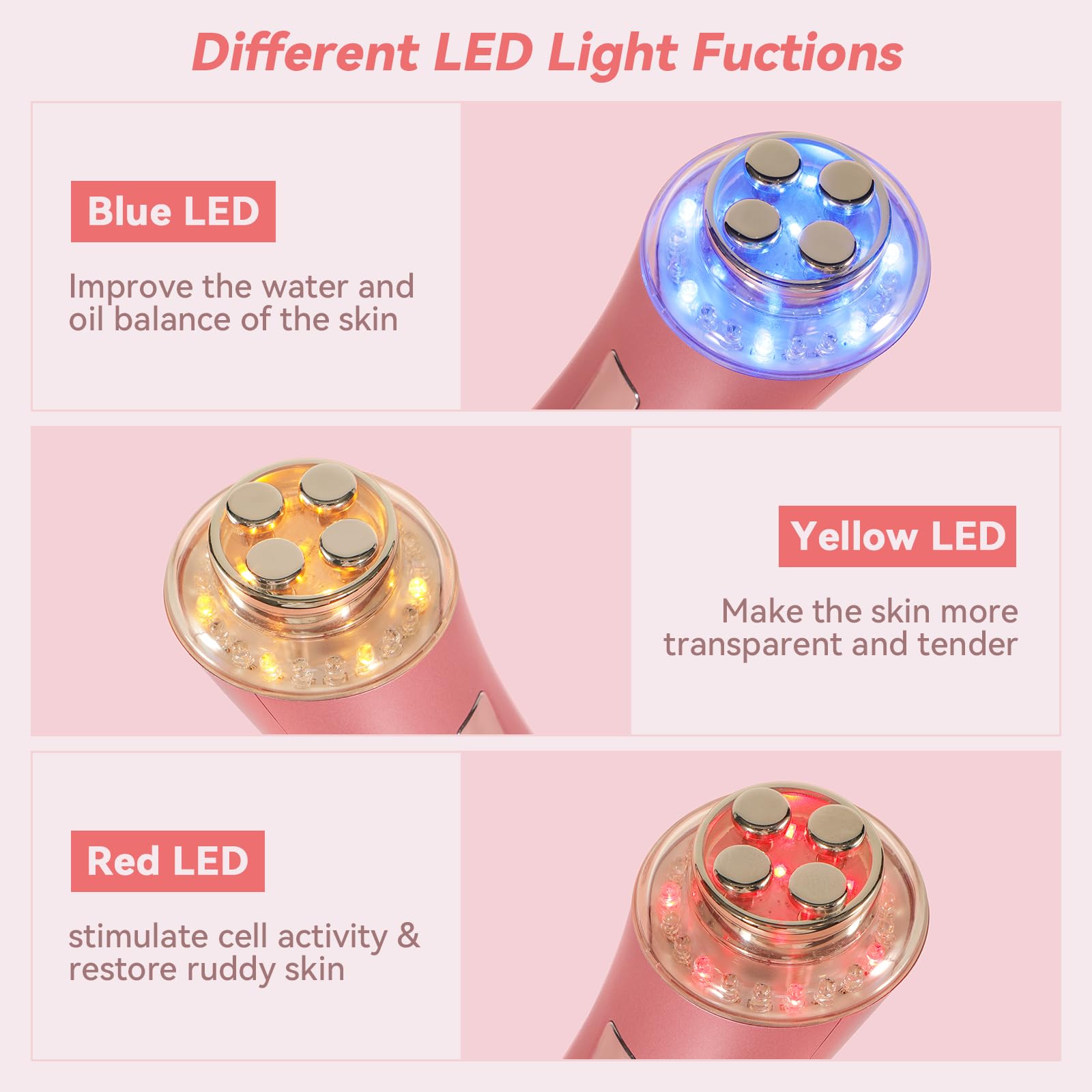 CARER SPARK Appareil Facial Radiofréquence Massager Facial anti-rides avec 3 Thérapies à la Lumière LED pour Réduire les Rides Raffermir la Peau et Lutter Contre le Vieillissement
