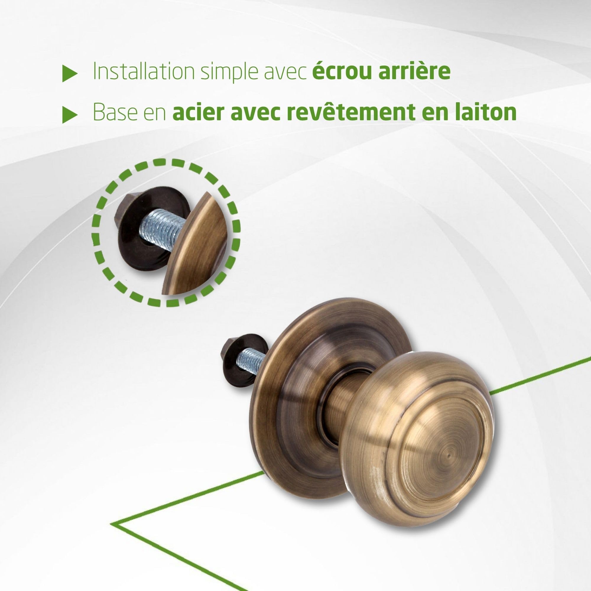 Amig - Bouton Rond pour Porte d’Entrée - Ø70 mm - Prise Confortable et Sécurisée - Couleur Cuir - Laiton - Fixation Incluse