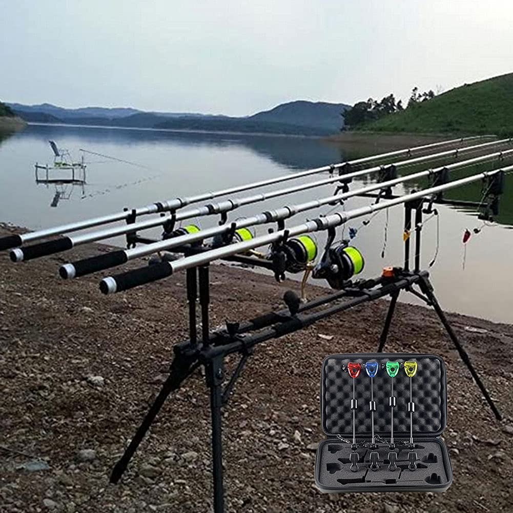 4pcs Allarme da Pesca Allarme Swinger LED Indicatore Illuminato Carpa Swingers Swingers Glassing Bobine 4 Colori Carpa Accessorio Strumenti di Pesca in Custodia zippata