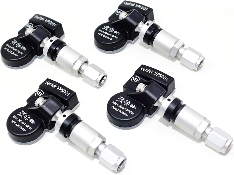 Set of 4 VPS 433mhz TPMS Tire Pressure Sensors Replacement for BMW OE Part 36106856227 36106874829 w/Silver Aluminum Valve Stems