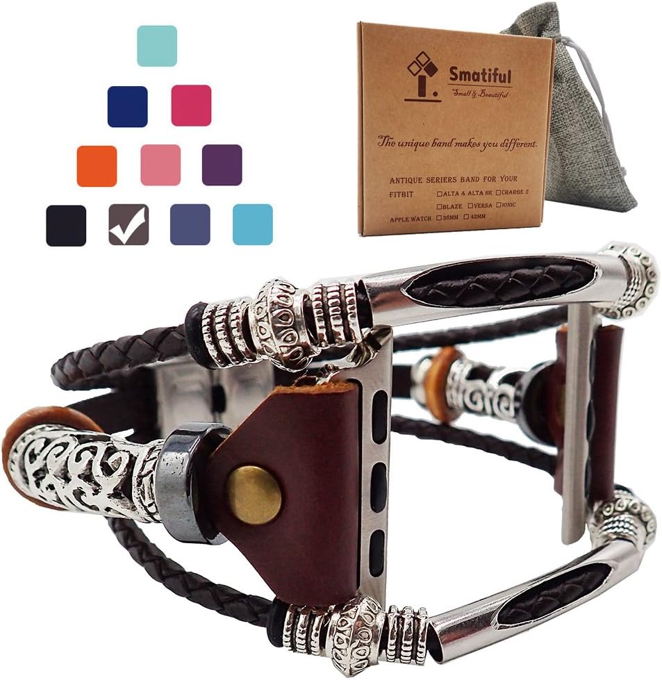 Smatiful Sparkling Leatherbands with Box Case for Women, Adjustable Cuff Accessories Smart Watch Sport Wrist Band for Apple Watch 38mm & 40mm , Brown,Special Edition