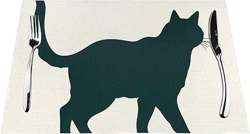 Miniatura 7 de 6 PCS PVC Placemats Set Place Mats Happy Walking Cat Non-Slip Weave Place Mats 12" x 18" Farmhouse Table Mat Set for Family Dinners Wedding Parties