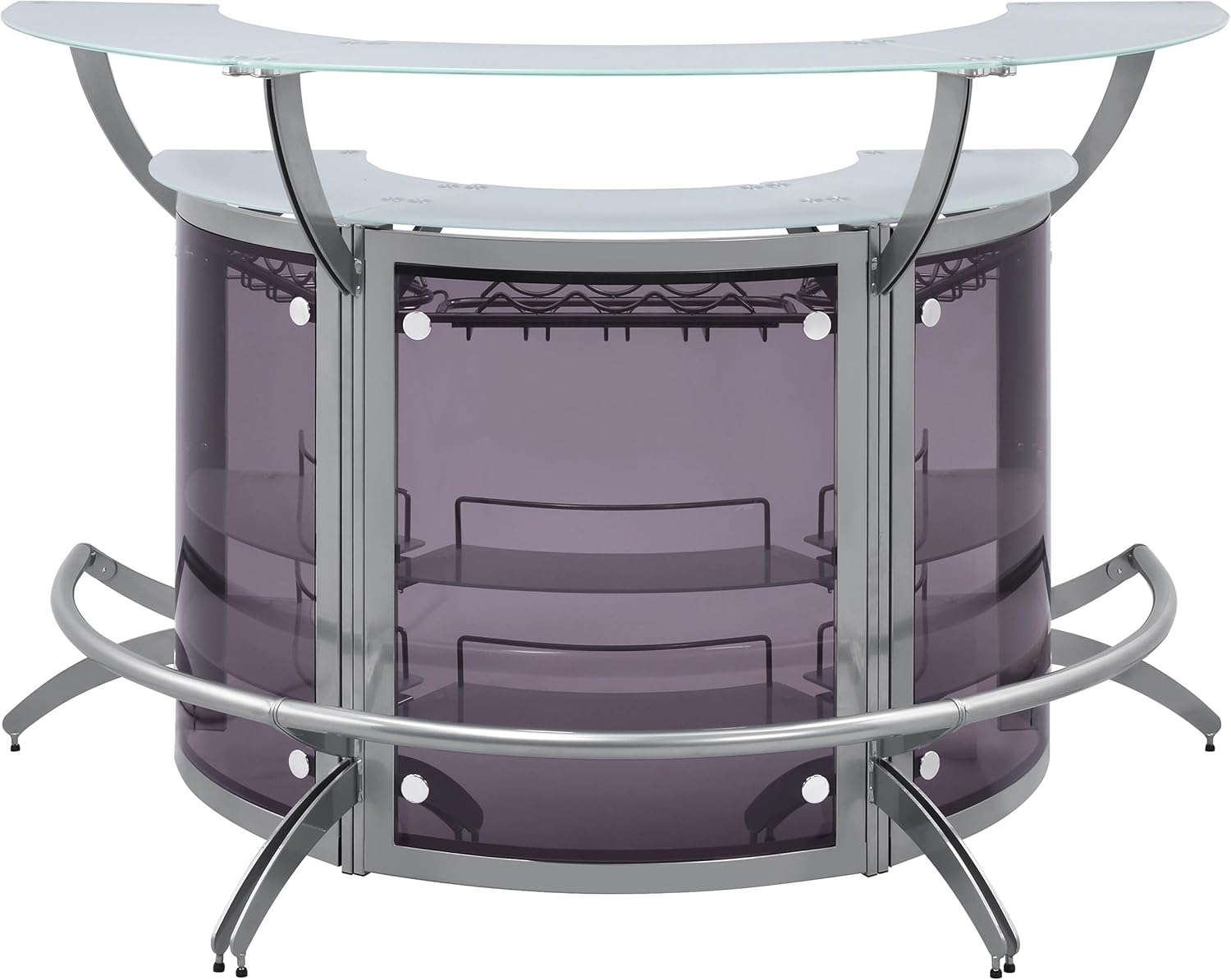 Coaster Home Furnishings - Dallas - 3-Piece Acrylic and Glass Home Bar Cabinet - Curved, Freestanding, Glass Shelves, Stemware Rack, Bottle Wine Rack - Contemporary - Dining Room - Silver - 100135-S3