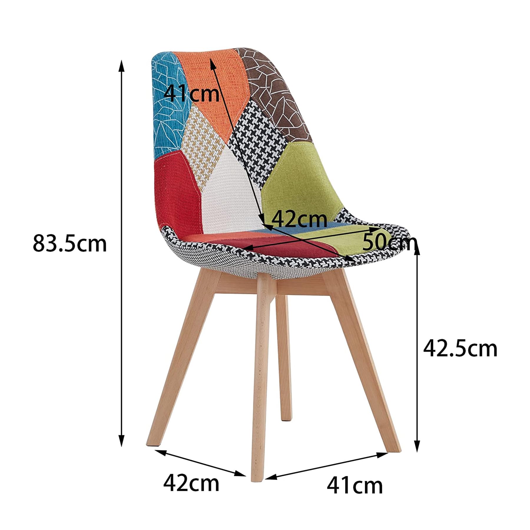 HJhomeheart Set di 8 Sedie da Pranzo in Tessuto Patchwork con Gambe in Legno Massello, Sedie da Pranzo Imbottite per Sala da Pranzo, Soggiorno, Cucina (Rosso-Nuovo)