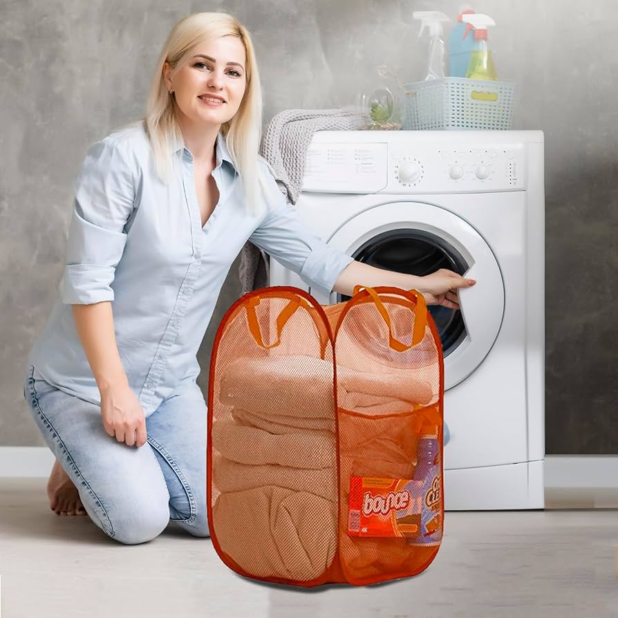 Maypes Pop-Up Mesh Laundry Hamper - Collapsible Clothes Bin With Detergent Pocket (14x14x24", Burgundy)