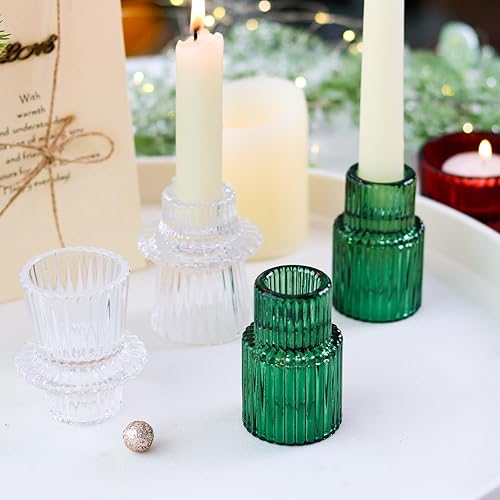 Miniatura 4 de Juego de portavelas de Navidad, candelabros de cristal rojo y verde, candelabros, velas, centros de mesa, decoración navideña, 12 unidades