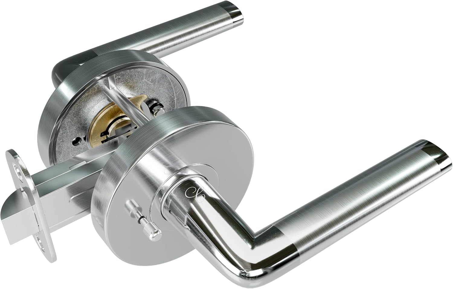 Avalon C-Series 'Olympia' - Modern Door Handle Door Lever Set in Satin Nickel - Polished Chrome Finish - Passage No Lock