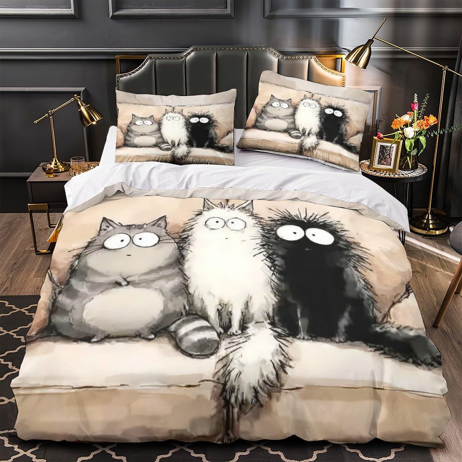 Ensemble de literie 3D chat pour chambre d'ado cocooning et design moderne King