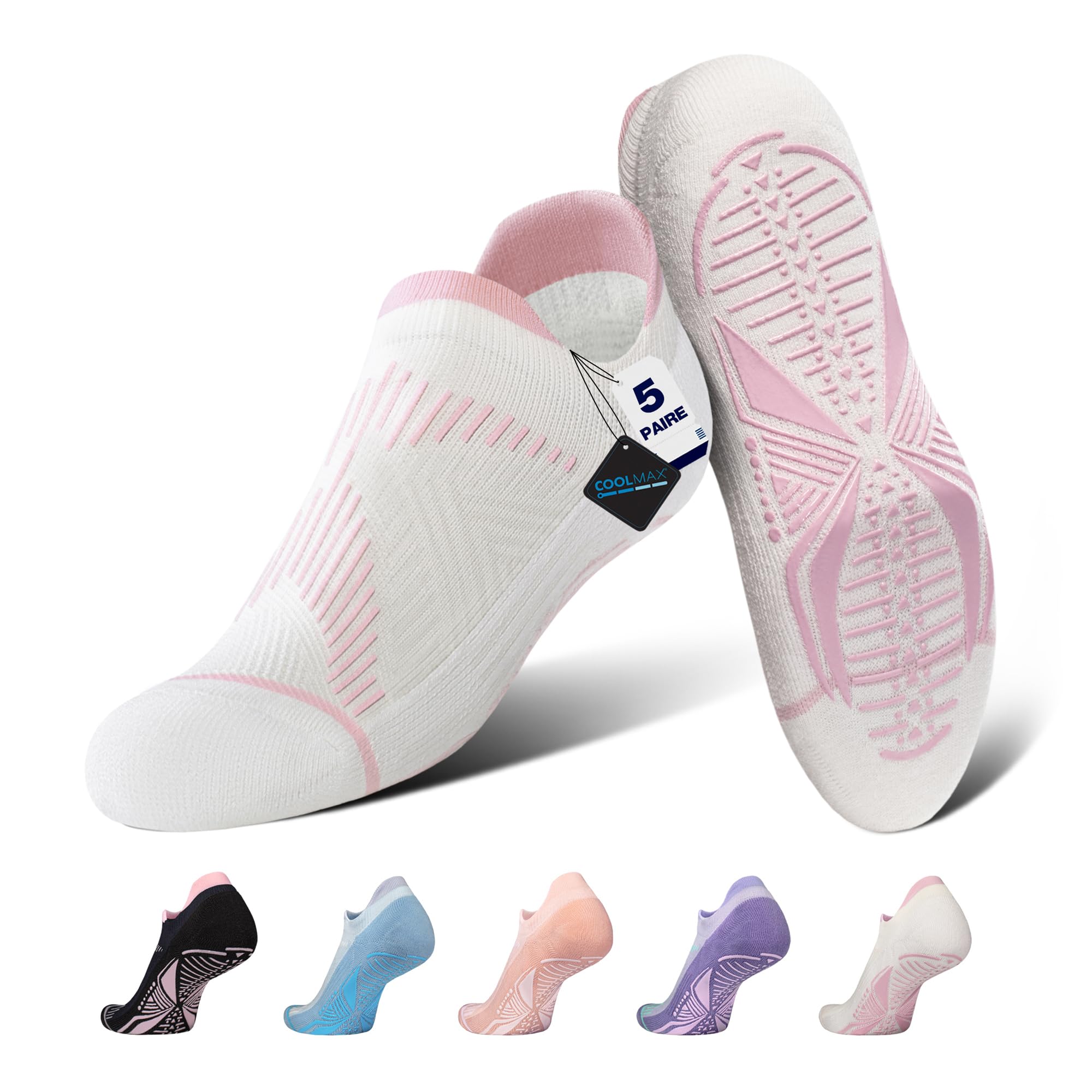 BRISIRA Chaussettes Pilates Coolmax Bambou Semelles Adhérentes Femme, Antidérapantes pour Yoga, Barre, Hôpital ou Pieds Nus avec Compression