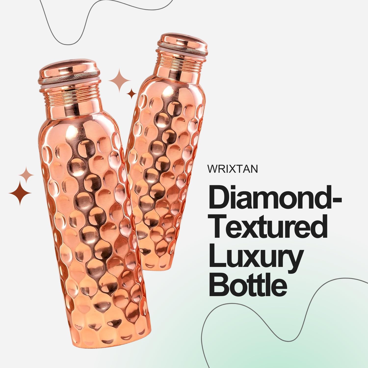 Pure Copper Water Bottle – 1 Liter (34 Oz) | Diamond Textured Design | Leak-Proof, Durable & Eco-Friendly | Elegant & Sustainable Hydration Companion for Office, Gym, Yoga & Travel