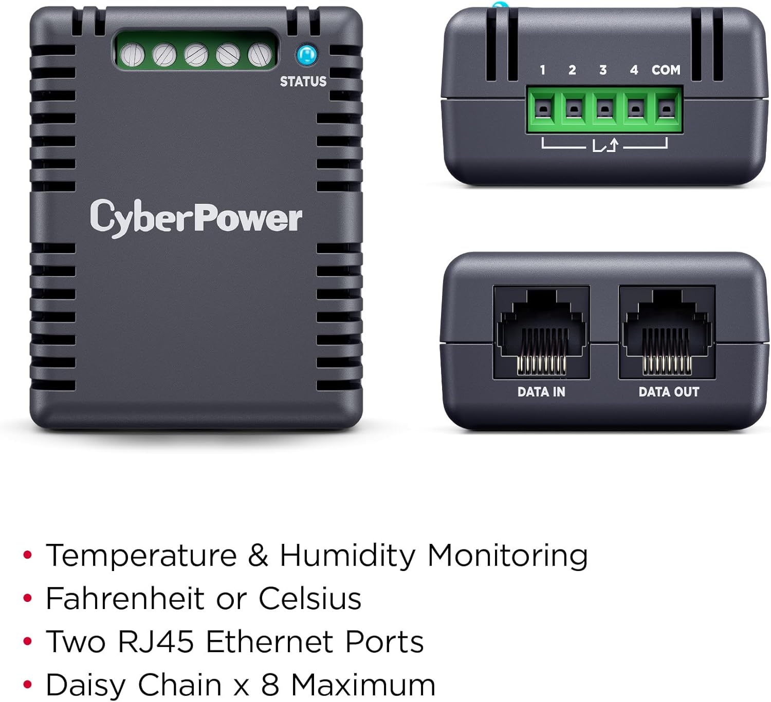 CyberPower SNEV001 Environmental Sensor, Monitors Temperature & Humidity, 12V RJ45 Ethernet Ports, 10ft Cable, Compatible with RMCARD205/305, Black