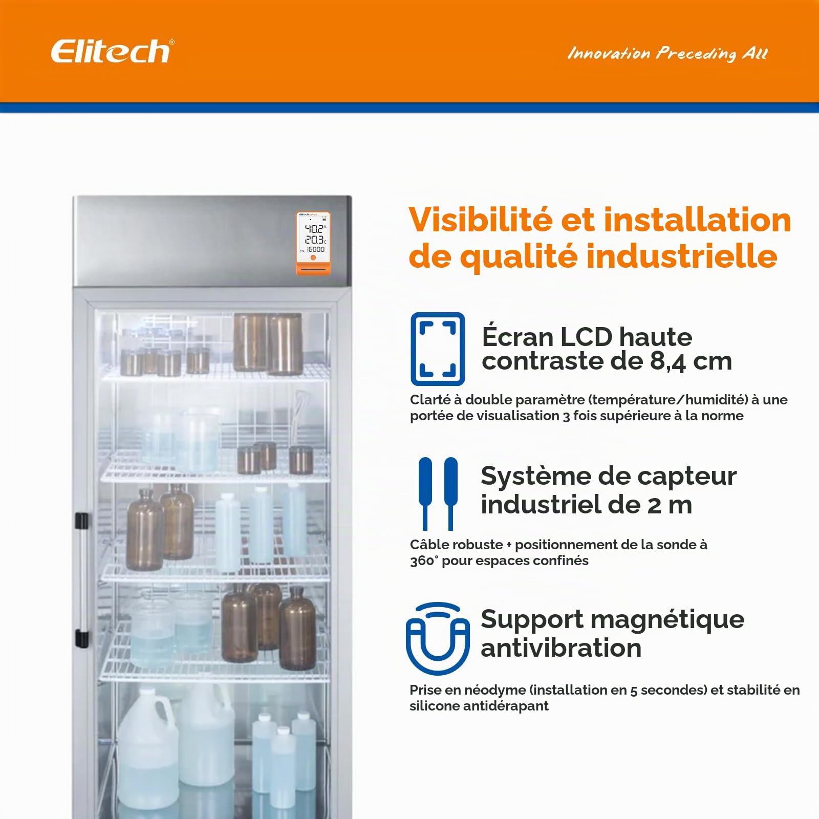 Elitech Enregistreur de Données de Température et d'humidité Bluetooth, Thermo-Hygromètre 2 Sonde pour Réfrigérateur Frigo, 100 000 Points APP Connecté, GSP-6 Pro